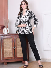 Secret Wish Floral Print Black Rayon Maternity Wrap Top
