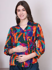 Abstract Print Multi Colour Rayon Maternity Wrap Top