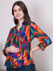 Abstract Print Multi Colour Rayon Maternity Wrap Top