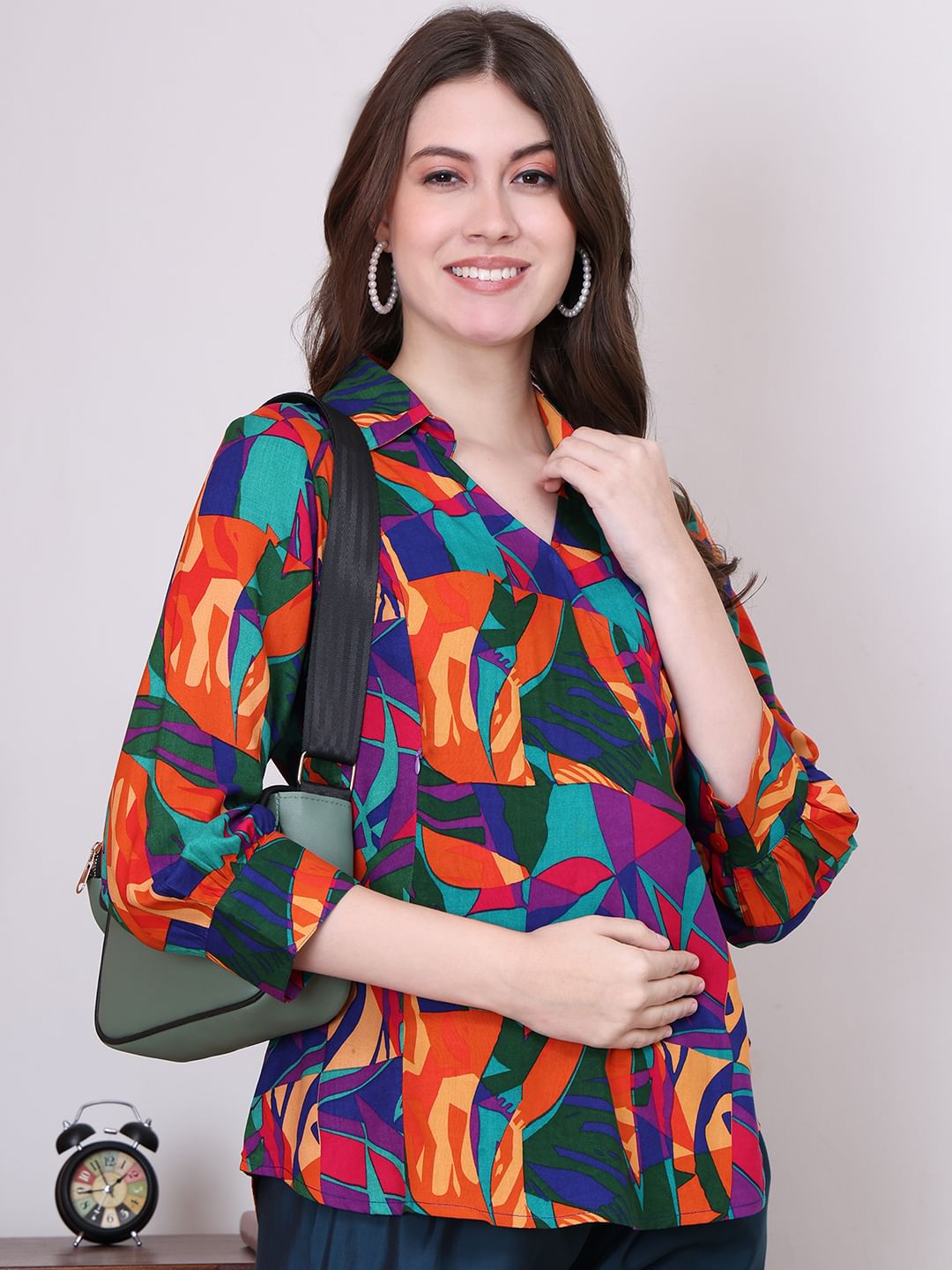 Abstract Print Multi Colour Rayon Maternity Wrap Top