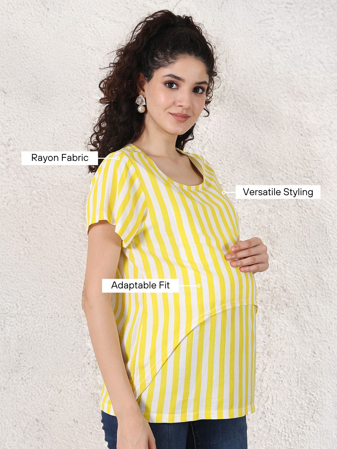 Secret Wish Yellow Striped Rayon Zipless Maternity Top