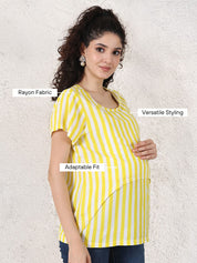Secret Wish Yellow Striped Rayon Zipless Maternity Top