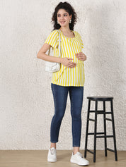 Secret Wish Yellow Striped Rayon Zipless Maternity Top