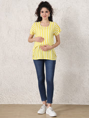 Secret Wish Yellow Striped Rayon Zipless Maternity Top
