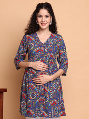 Navy Blue Geometric Rayon Maternity Tunic