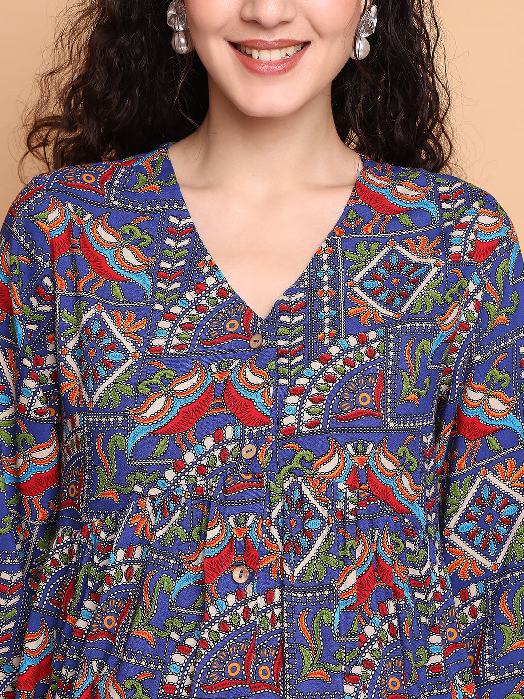 Navy Blue Geometric Rayon Maternity Tunic