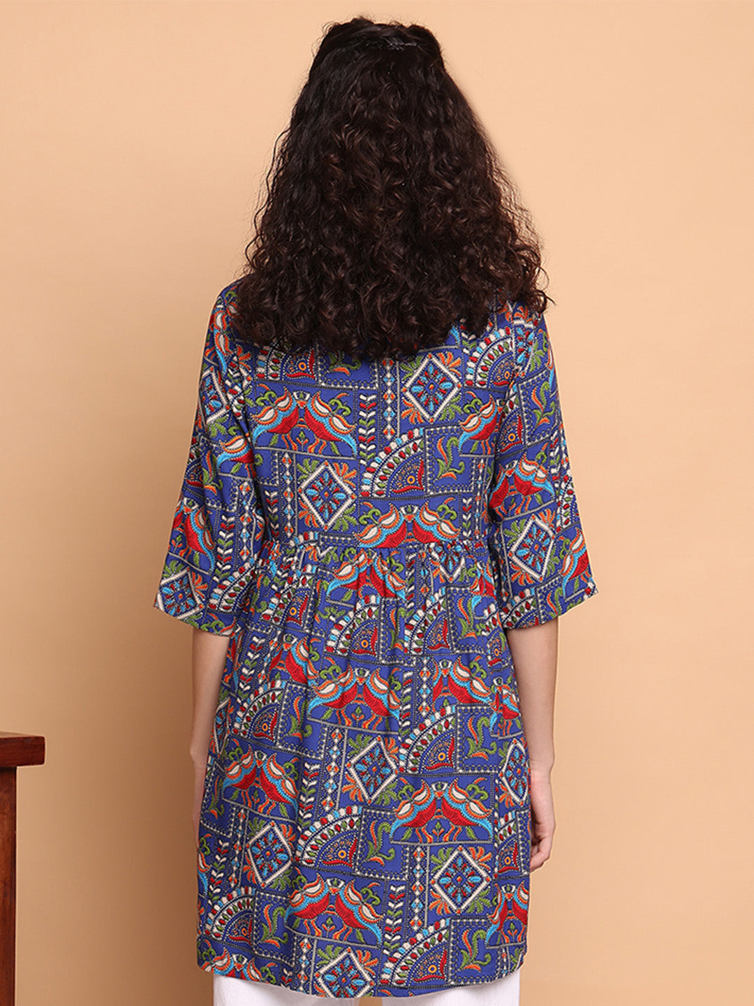 Navy Blue Geometric Rayon Maternity Tunic