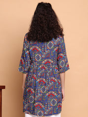 Navy Blue Geometric Rayon Maternity Tunic