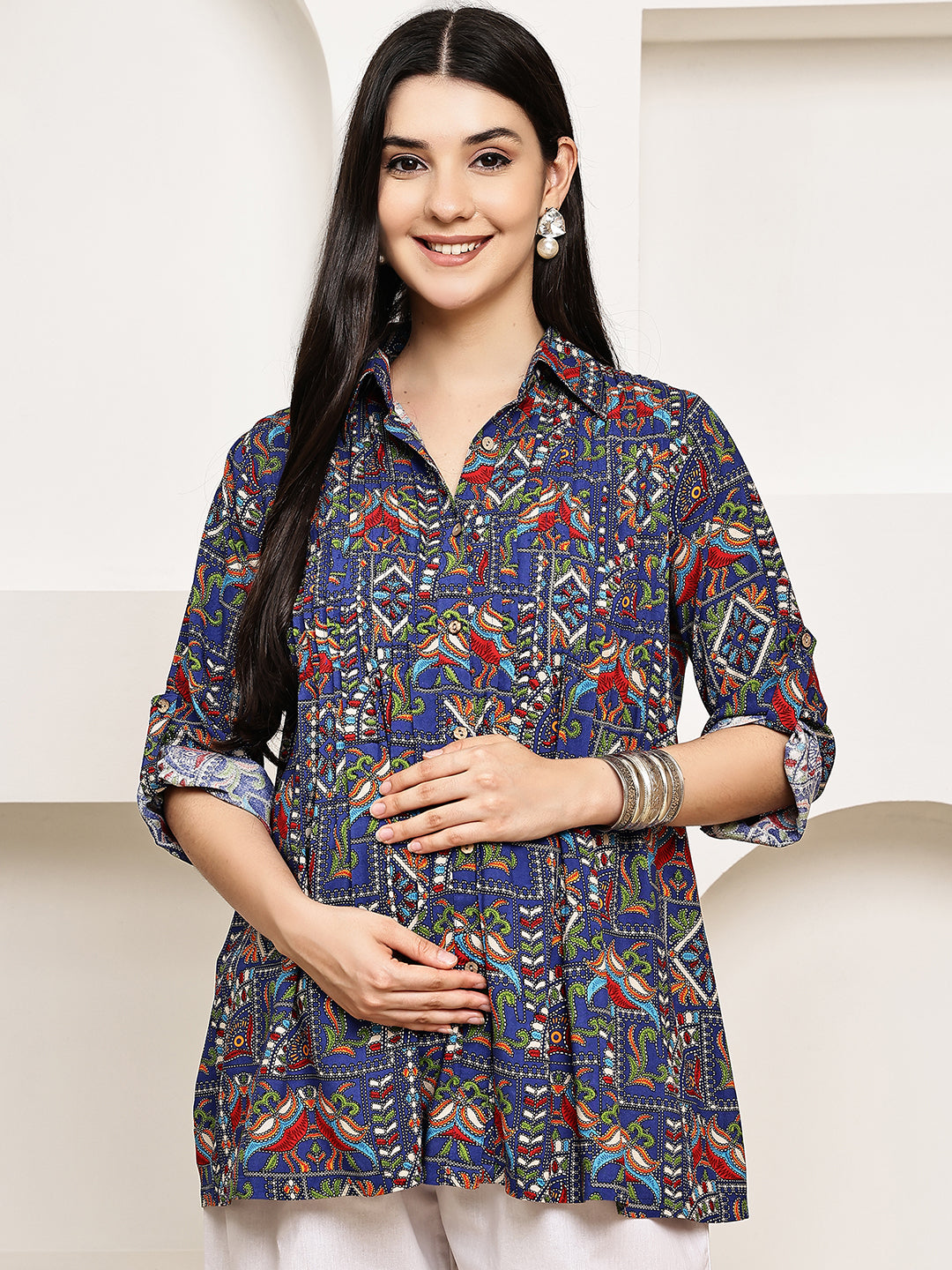 Navy Blue Geometric Rayon
