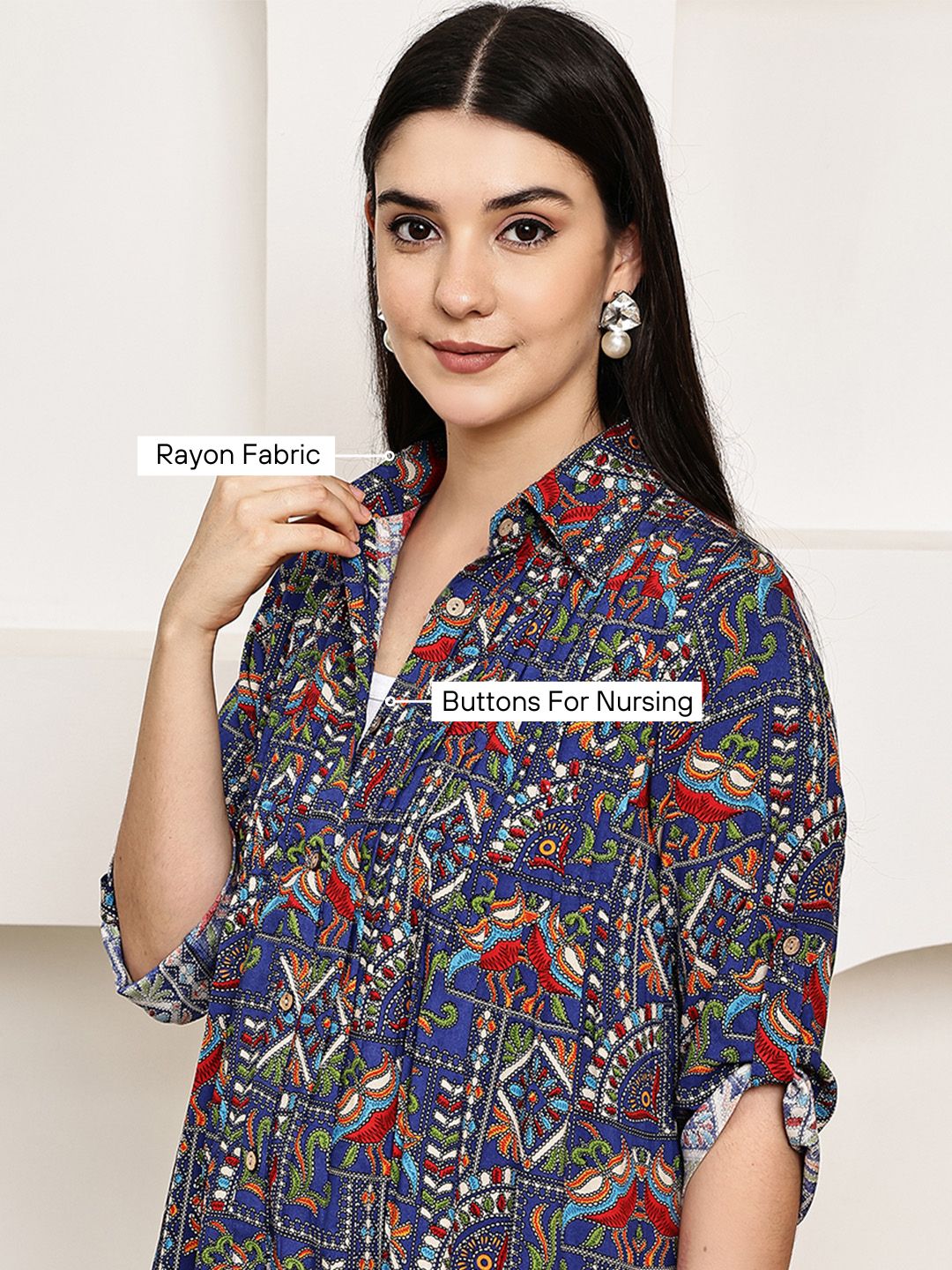 Navy Blue Geometric Rayon
