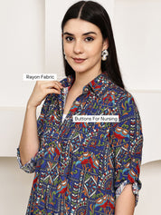 Navy Blue Geometric Rayon