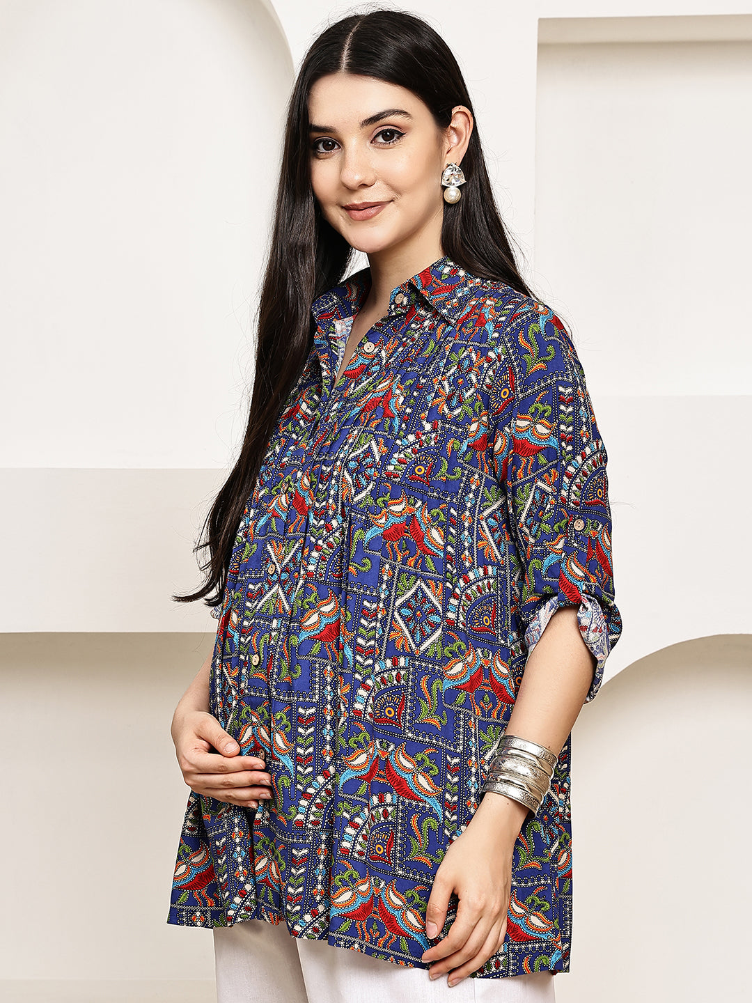 Navy Blue Geometric Rayon
