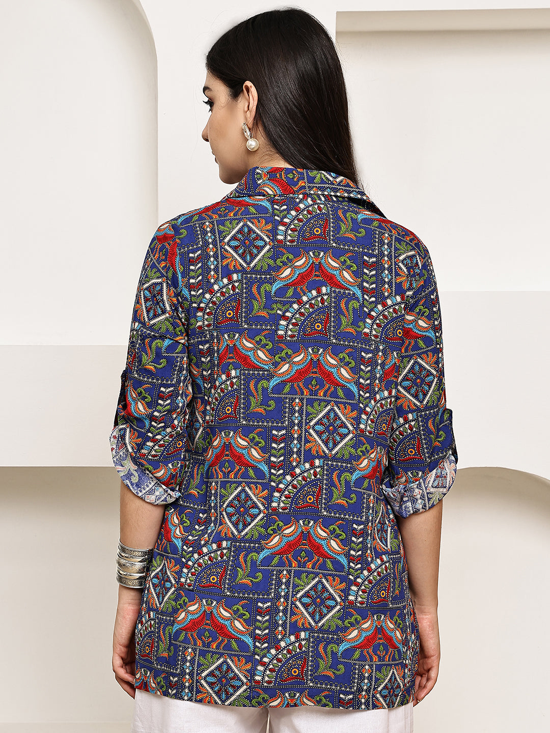 Navy Blue Geometric Rayon