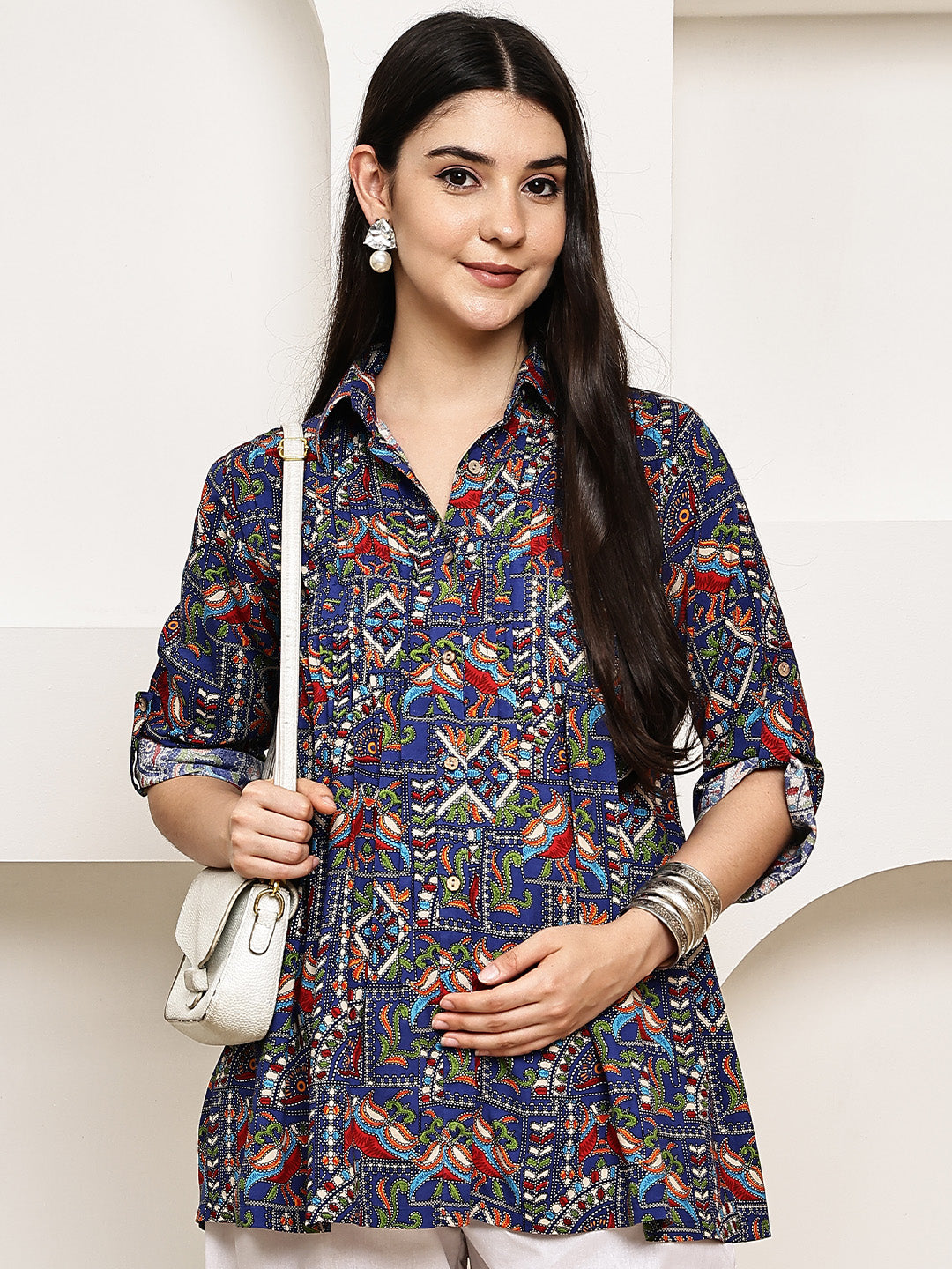Navy Blue Geometric Rayon