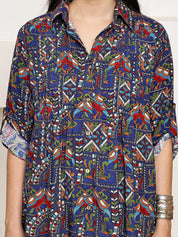 Navy Blue Geometric Rayon