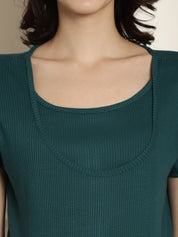 Green Ribbed maternity nursing top