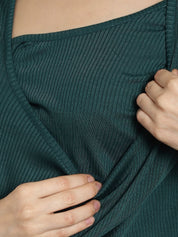 Green Ribbed maternity nursing top