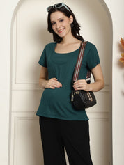 Green Ribbed maternity nursing top