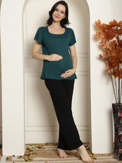 Green Ribbed maternity nursing top