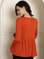 Orange Ribbed maternity nursing top