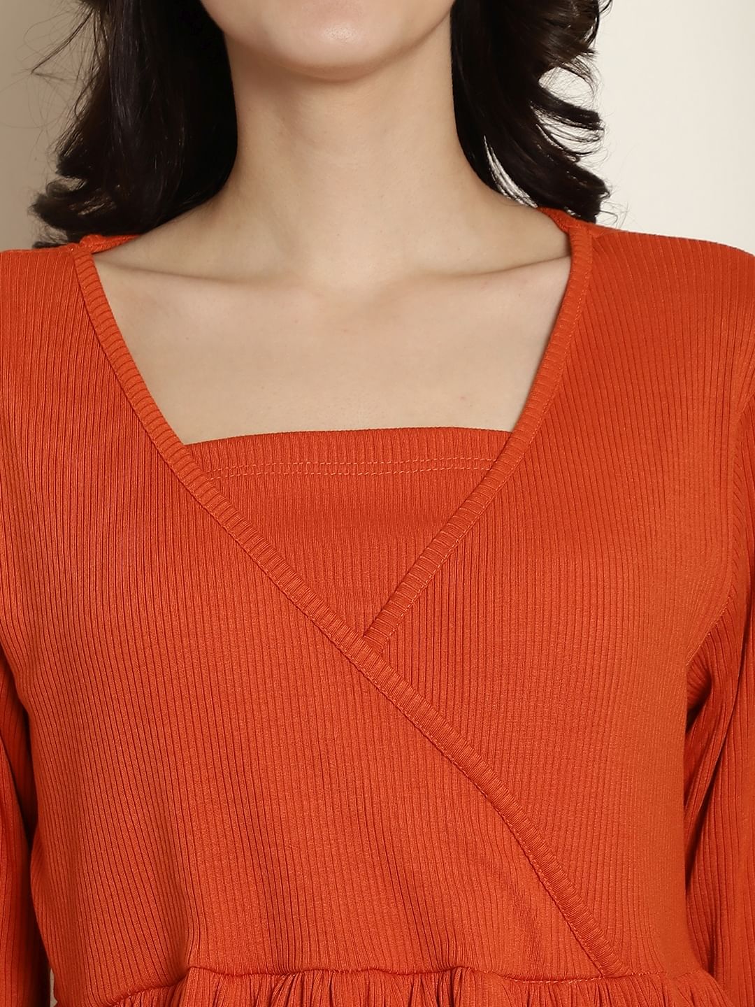 Orange Ribbed maternity nursing top