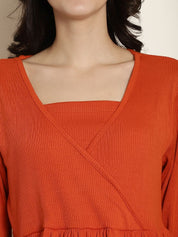 Orange Ribbed maternity nursing top