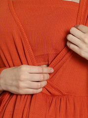 Orange Ribbed maternity nursing top