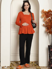 Orange Ribbed maternity nursing top