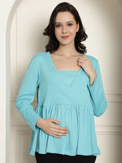 Sky Blue Ribbed maternity nursing top