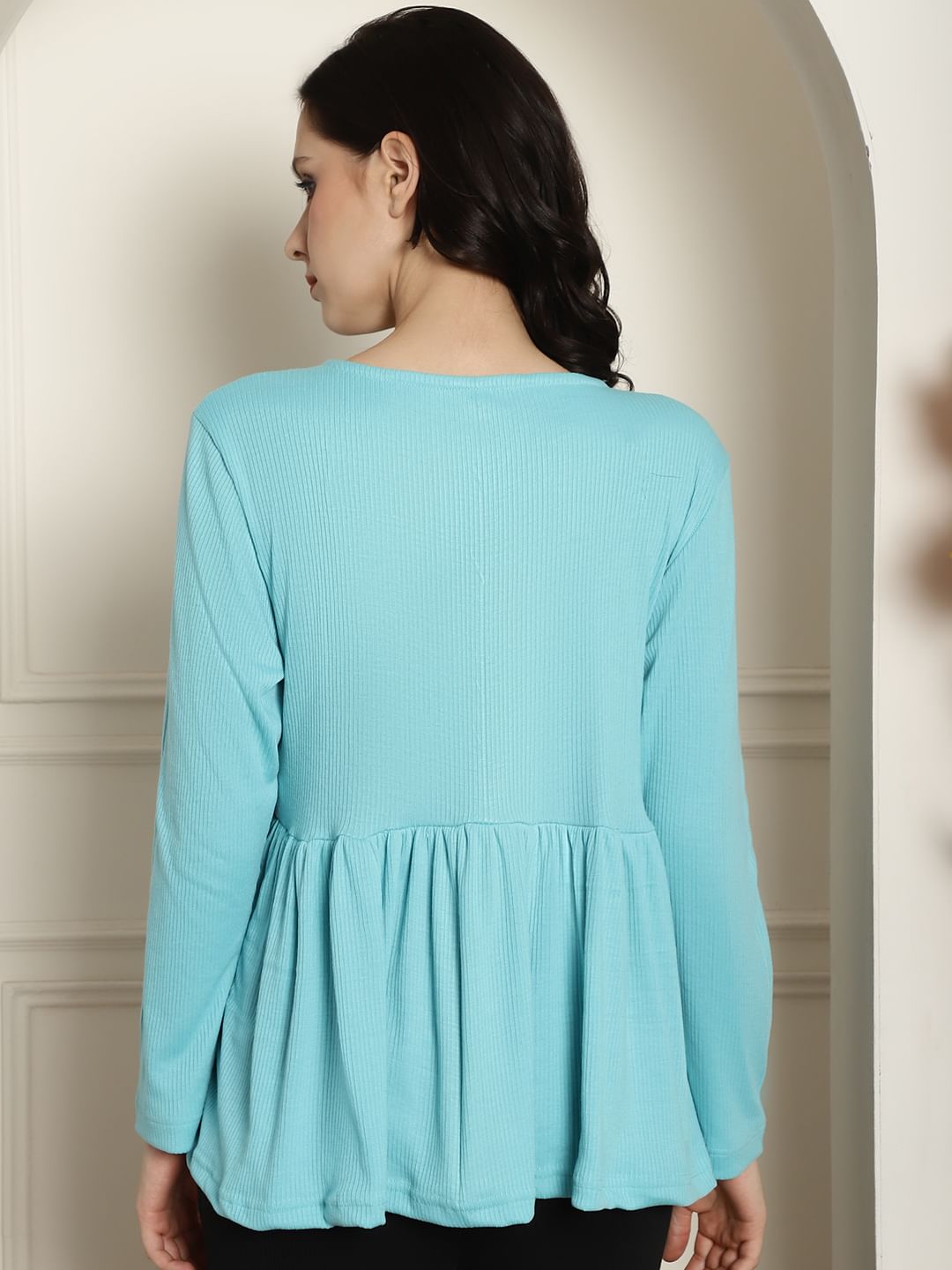 Sky Blue Ribbed maternity nursing top