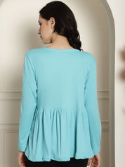 Sky Blue Ribbed maternity nursing top