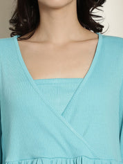 Sky Blue Ribbed maternity nursing top