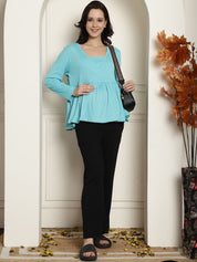 Sky Blue Ribbed maternity nursing top