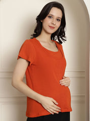 Orange Ribbed maternity nursing top