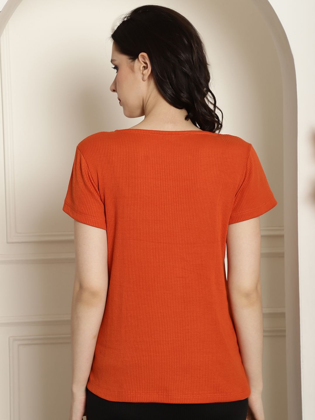 Orange Ribbed maternity nursing top