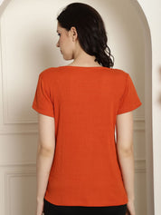 Orange Ribbed maternity nursing top