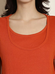 Orange Ribbed maternity nursing top