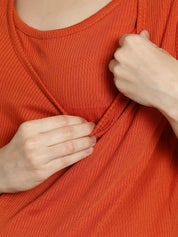 Orange Ribbed maternity nursing top