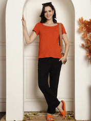 Orange Ribbed maternity nursing top