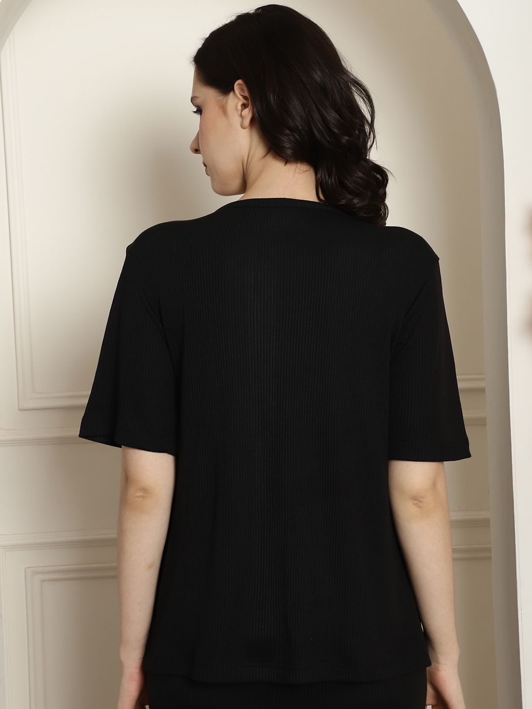 Black Ribbed maternity nursing top