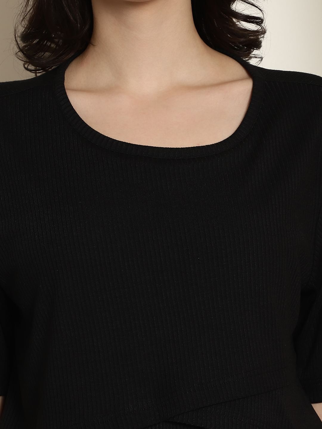 Black Ribbed maternity nursing top