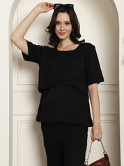 Black Ribbed maternity nursing top