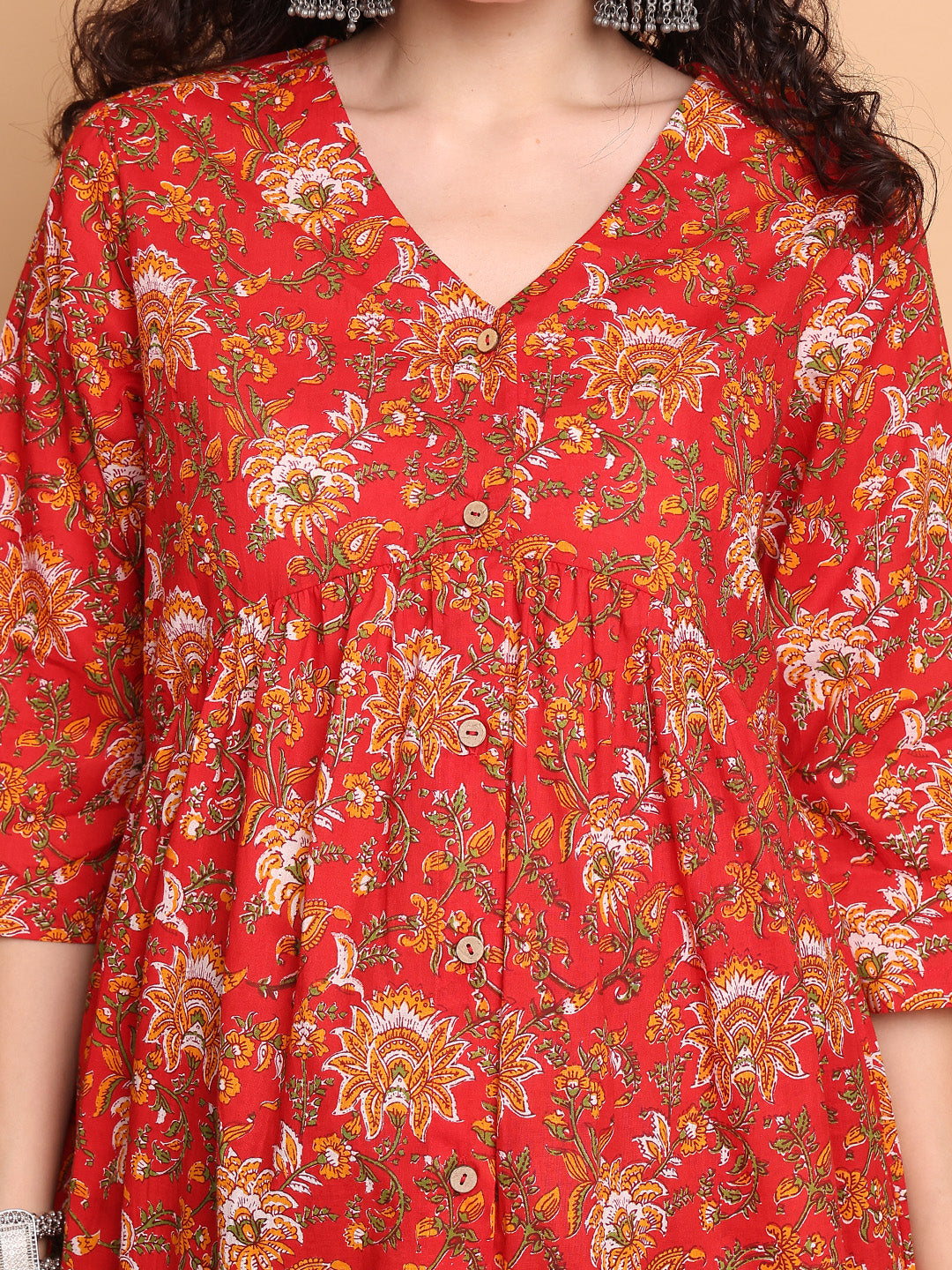 Red Floral Cotton Maternity Tunic