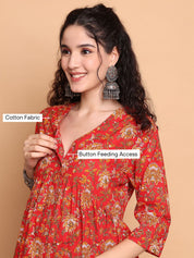 Red Floral Cotton Maternity Tunic