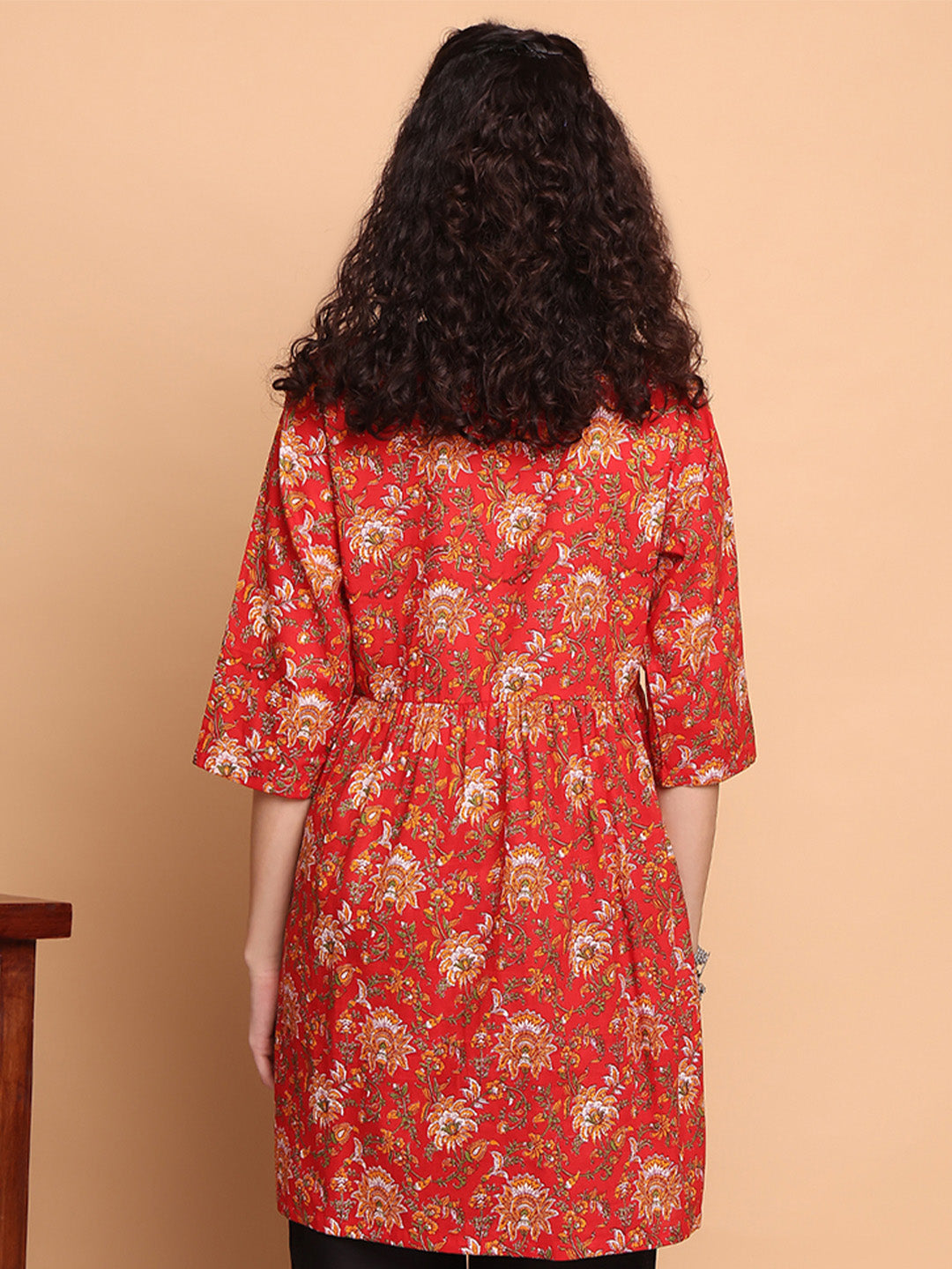 Red Floral Cotton Maternity Tunic