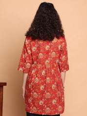 Red Floral Cotton Maternity Tunic