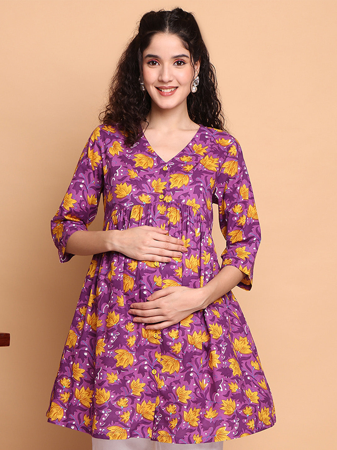 Purple Floral Cotton Maternity Tunic