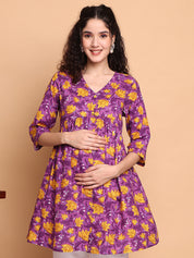 Purple Floral Cotton Maternity Tunic