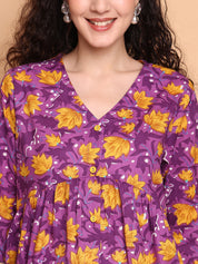 Purple Floral Cotton Maternity Tunic