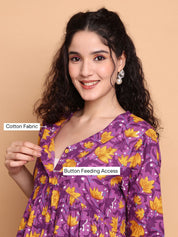 Purple Floral Cotton Maternity Tunic